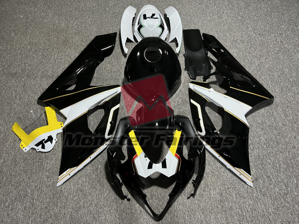 Suzuki GSXR 1000 2005 - 2006 Gloss Black & White with Yellow ABS fairings - custom motorcycle bodywork kit by Monster Fairings
