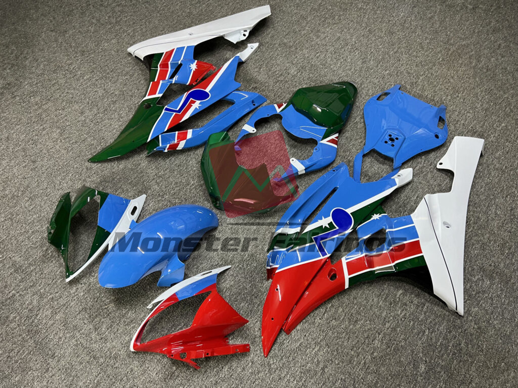 Gloss White & Light Blue with Green ABS fairings for Yamaha R6 2006 - 2007 - premium OEM fit kit by Monster Fairings