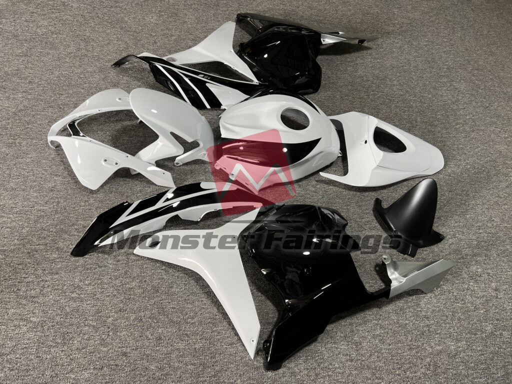 2009 - 2012 Honda CBR600RR Gloss Black & White Silver fairing set - ABS injection, custom painted by Monster Fairings