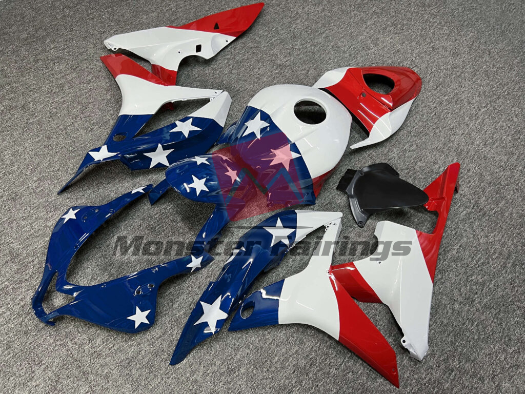 Gloss White & Blue Red ABS fairings for Honda CBR600RR 2007 - 2008 - premium OEM fit kit by Monster Fairings