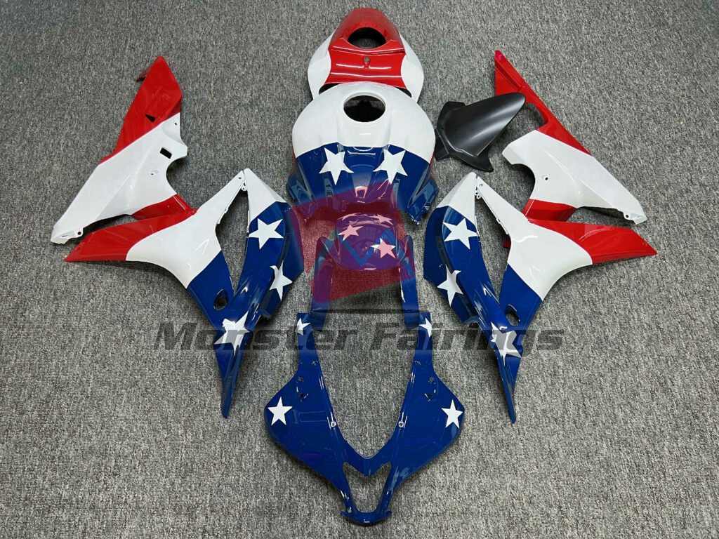 Honda CBR600RR 2007 - 2008 Gloss White & Blue Red ABS fairings - custom motorcycle bodywork kit by Monster Fairings