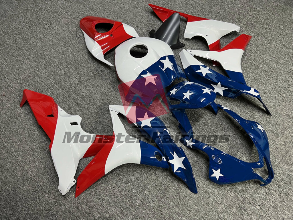 Honda CBR600RR custom ABS fairings 2007 - 2008 in Gloss White & Blue Red - durable replacement kit, Monster Fairings