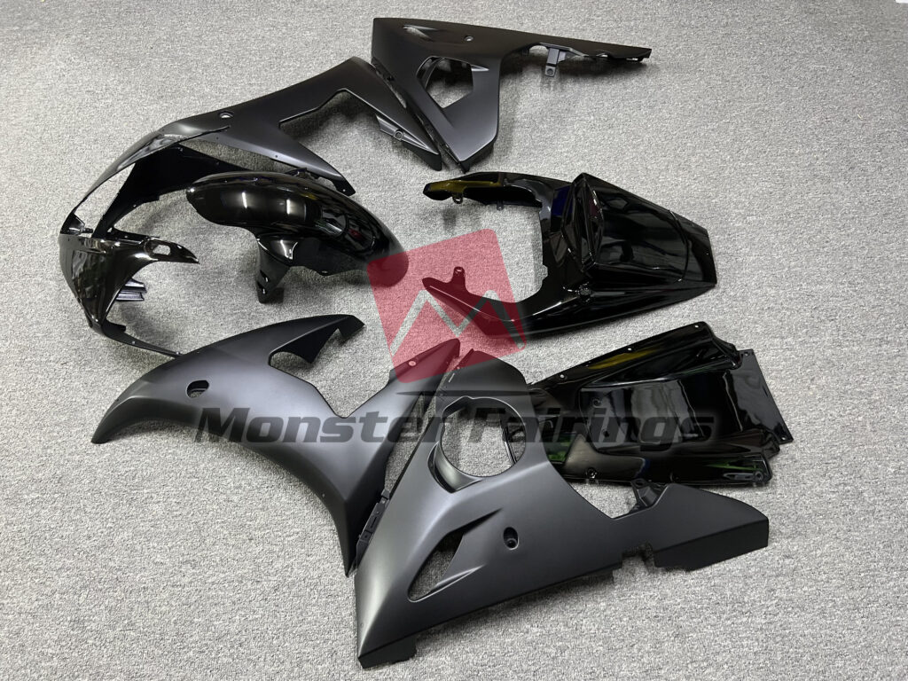 2005 Yamaha R6 Matte & Gloss Black fairing set - ABS injection, custom painted by Monster Fairings