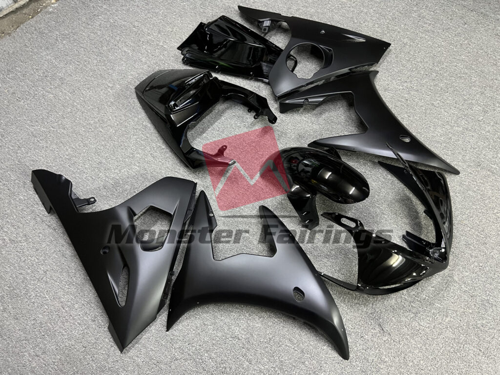 Yamaha R6 custom ABS fairings 2005 in Matte & Gloss Black - durable replacement kit, Monster Fairings