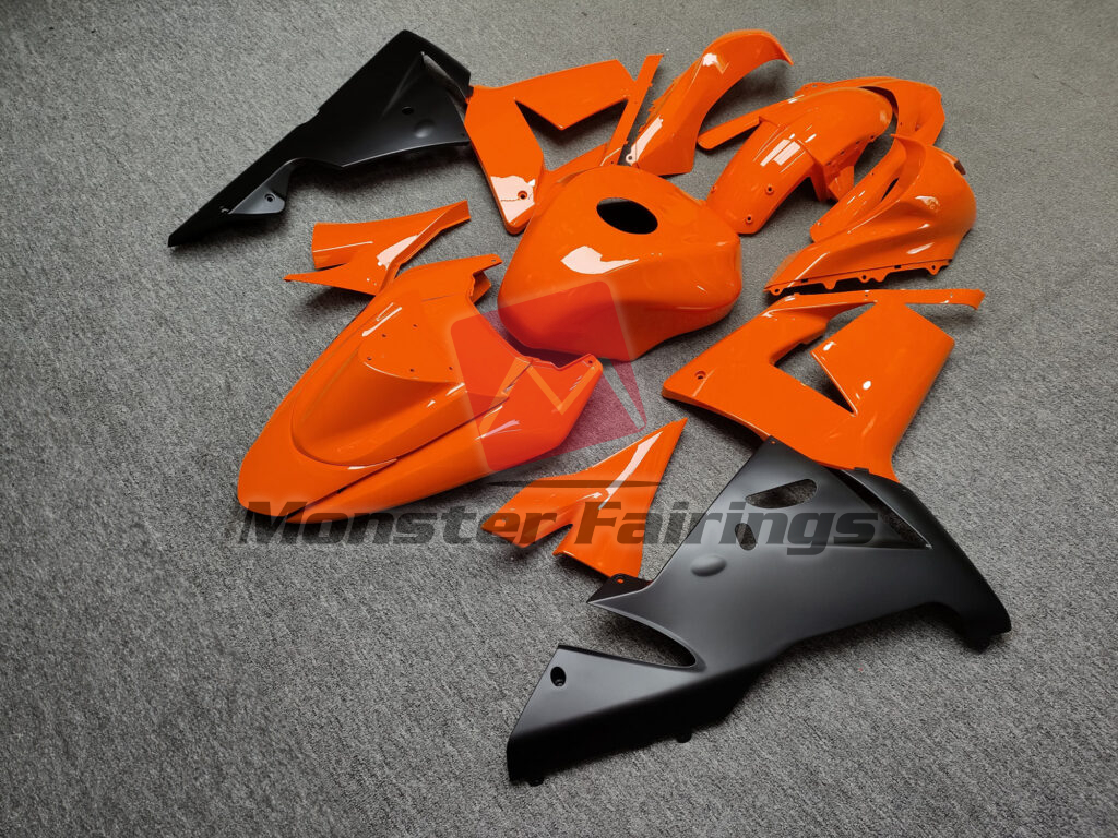 2004 - 2005 Kawasaki ZX10R Gloss Orange & Matte Black fairing set - ABS injection, custom painted by Monster Fairings