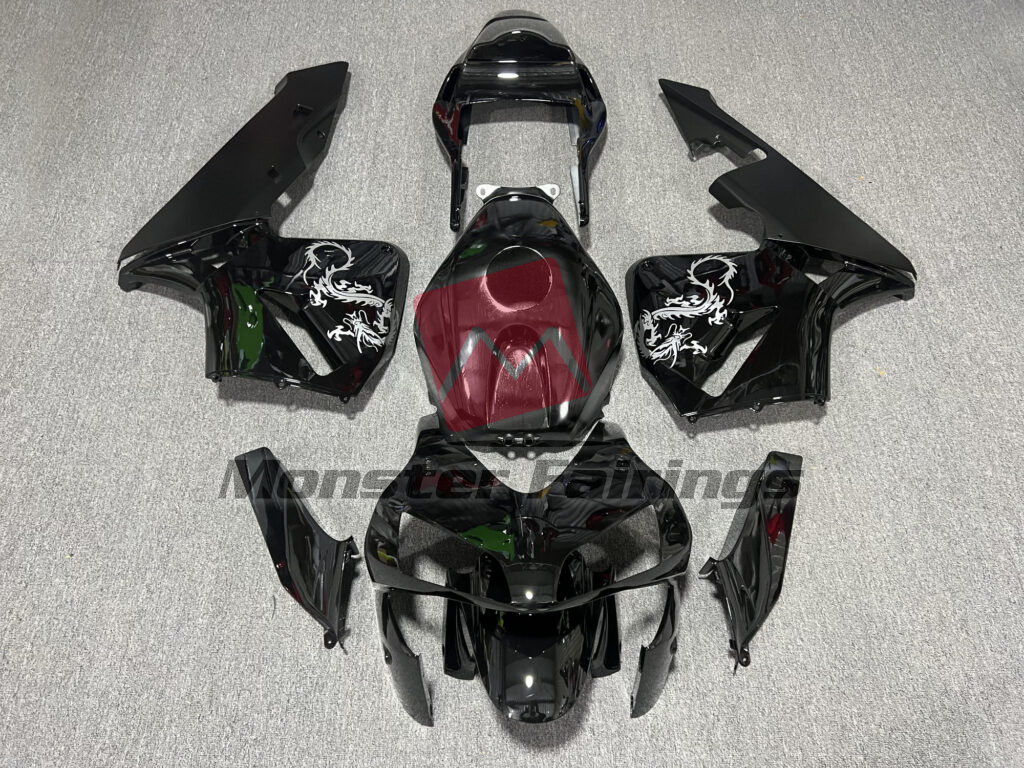Honda CBR600RR 2003 - 2004 Gloss & Matte Black With White Dragon ABS fairings - custom motorcycle bodywork kit by Monster Fairings