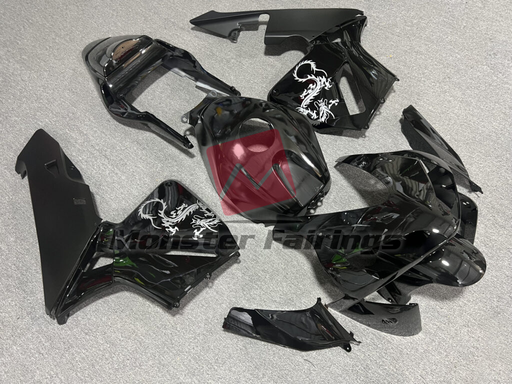 Gloss & Matte Black With White Dragon ABS fairings for Honda CBR600RR 2003 - 2004 - premium OEM fit kit by Monster Fairings