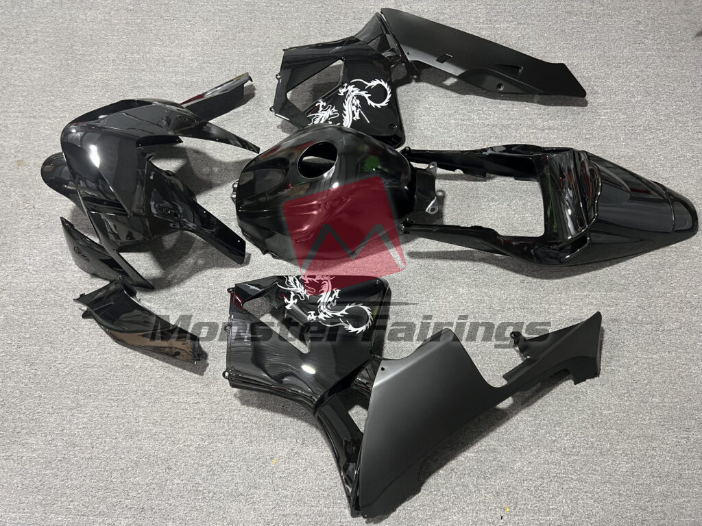 2003 - 2004 Honda CBR600RR Gloss & Matte Black With White Dragon fairing set - ABS injection, custom painted by Monster Fairings