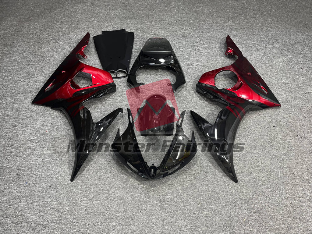 Yamaha R6 2005 Gloss Black & Red ABS fairings - custom motorcycle bodywork kit by Monster Fairings
