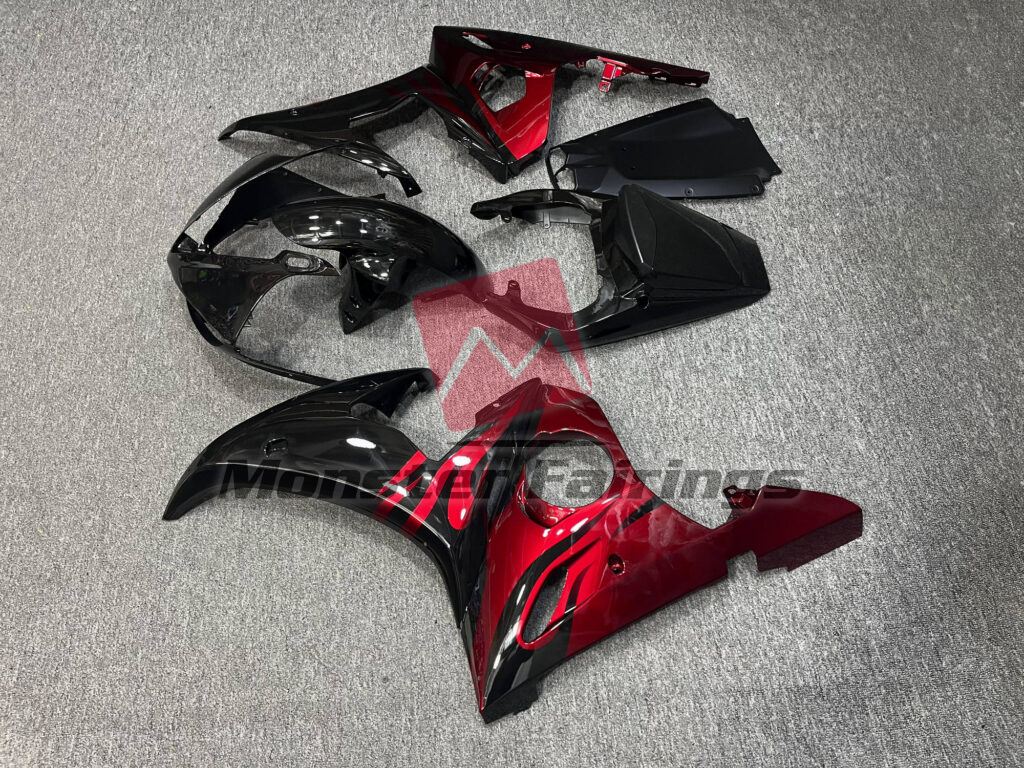 2005 Yamaha R6 Gloss Black & Red fairing set - ABS injection, custom painted by Monster Fairings