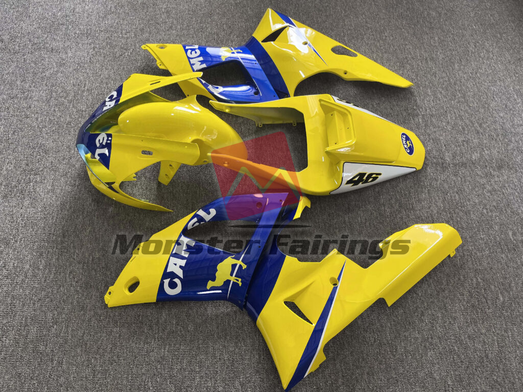 2000 - 2001 Yamaha R1 Gloss Yellow & Blue Camel fairing set - ABS injection, custom painted by Monster Fairings