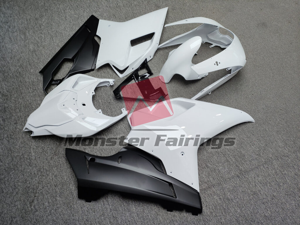 2007 - 2012 Ducati 848 1098 1198 Gloss White with Matte Black fairing set - ABS injection, custom painted by Monster Fairings