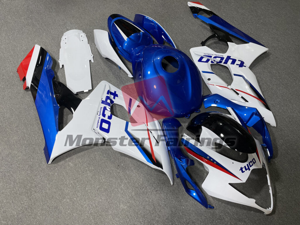 Gloss White & Blue "Tyco"" ABS fairings for Suzuki GSXR 1000 2005 - 2006 - premium OEM fit kit by Monster Fairings"