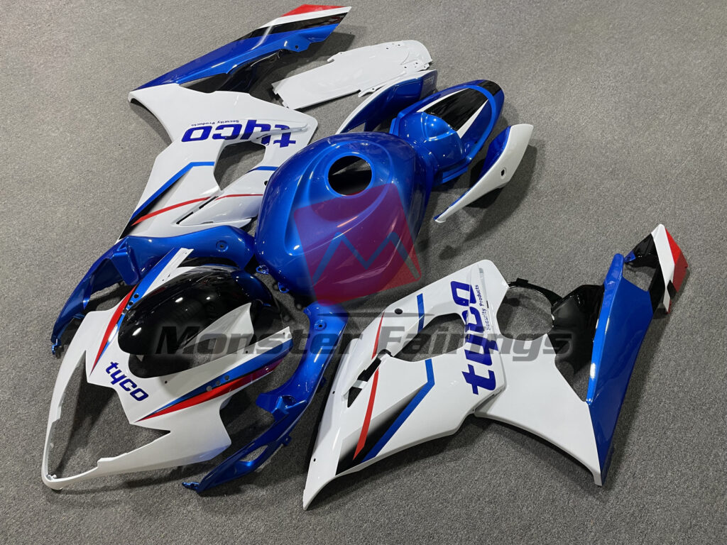 Suzuki GSXR 1000 custom ABS fairings 2005 - 2006 in Gloss White & Blue "Tyco"" - durable replacement kit
