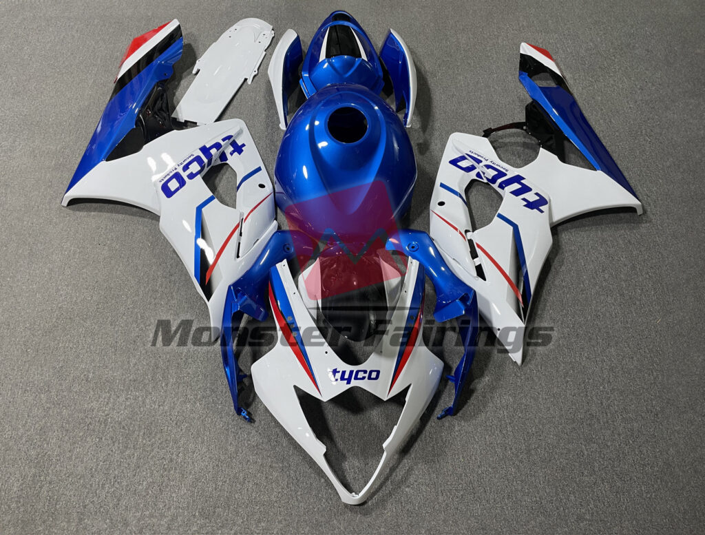Suzuki GSXR 1000 2005 - 2006 Gloss White & Blue "Tyco"" ABS fairings - custom motorcycle bodywork kit by Monster Fairings"