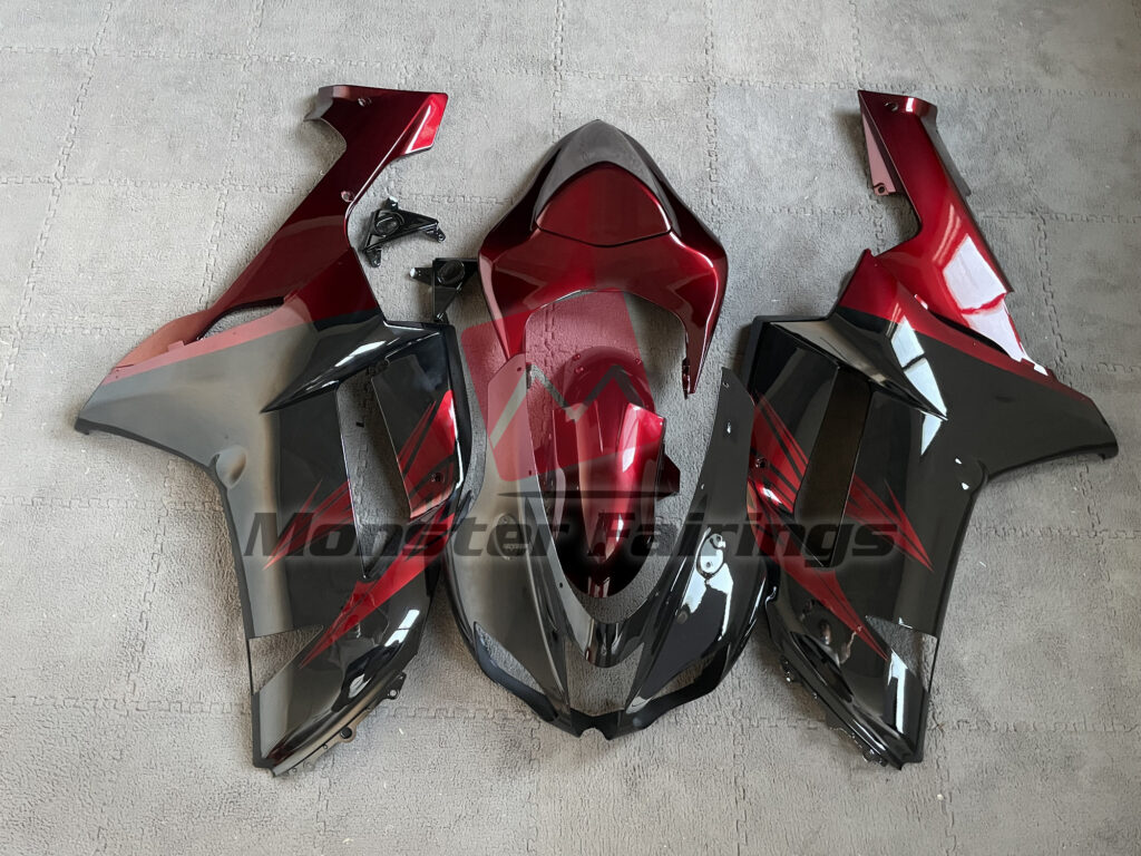 Kawasaki ZX6R 2007 - 2008 Deep Red ABS fairings - custom motorcycle bodywork kit by Monster Fairings