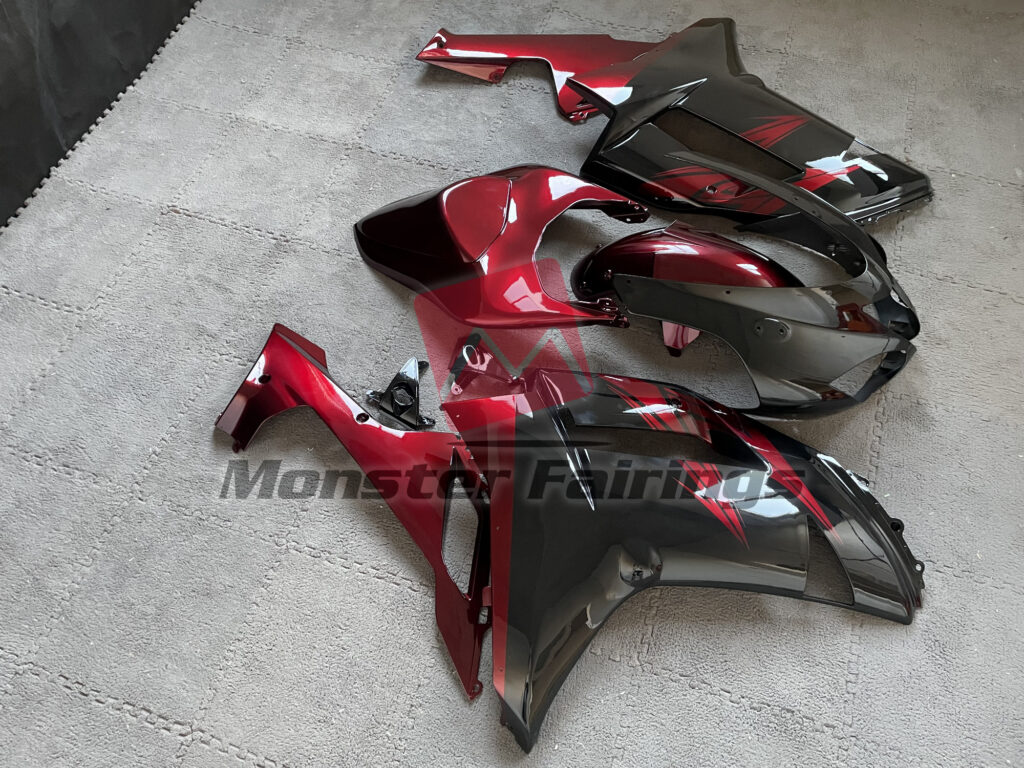 2007 - 2008 Kawasaki ZX6R Deep Red fairing set - ABS injection, custom painted by Monster Fairings