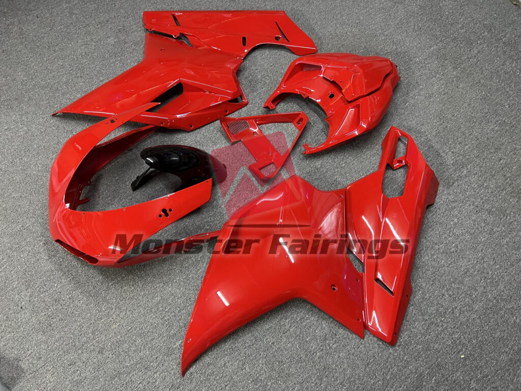 2007 - 2012 Ducati 848 1098 1198 OEM Style Gloss Red fairing set - ABS injection, custom painted by Monster Fairings