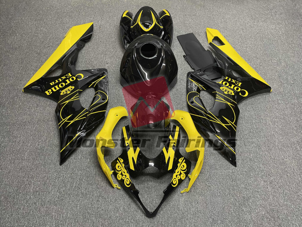 Suzuki GSXR 1000 2005 - 2006 Gloss Black & Yellow Corona ABS fairings - custom motorcycle bodywork kit by Monster Fairings