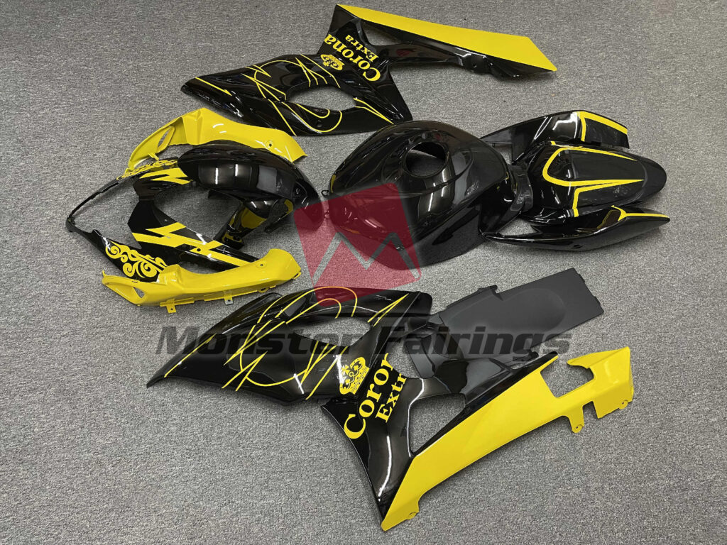 2005 - 2006 Suzuki GSXR Gloss Black & Yellow Corona fairing set - ABS injection, custom painted by Monster Fairings