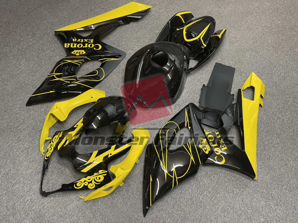 Suzuki GSXR custom ABS fairings 2005 - 2006 in Gloss Black & Yellow Corona - durable replacement kit, Monster Fairings