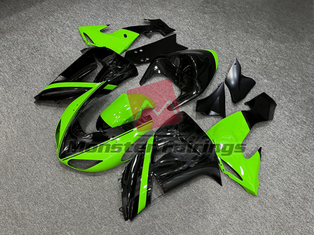 Kawasaki ZX10R custom ABS fairings 2006 - 2007 in Gloss Black & Green - durable replacement kit, Monster Fairings
