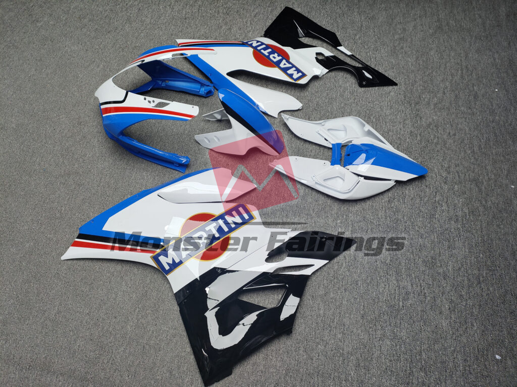 Ducati 1199 Gloss White & Blue Martini fairing set - ABS injection, custom painted by Monster Fairings