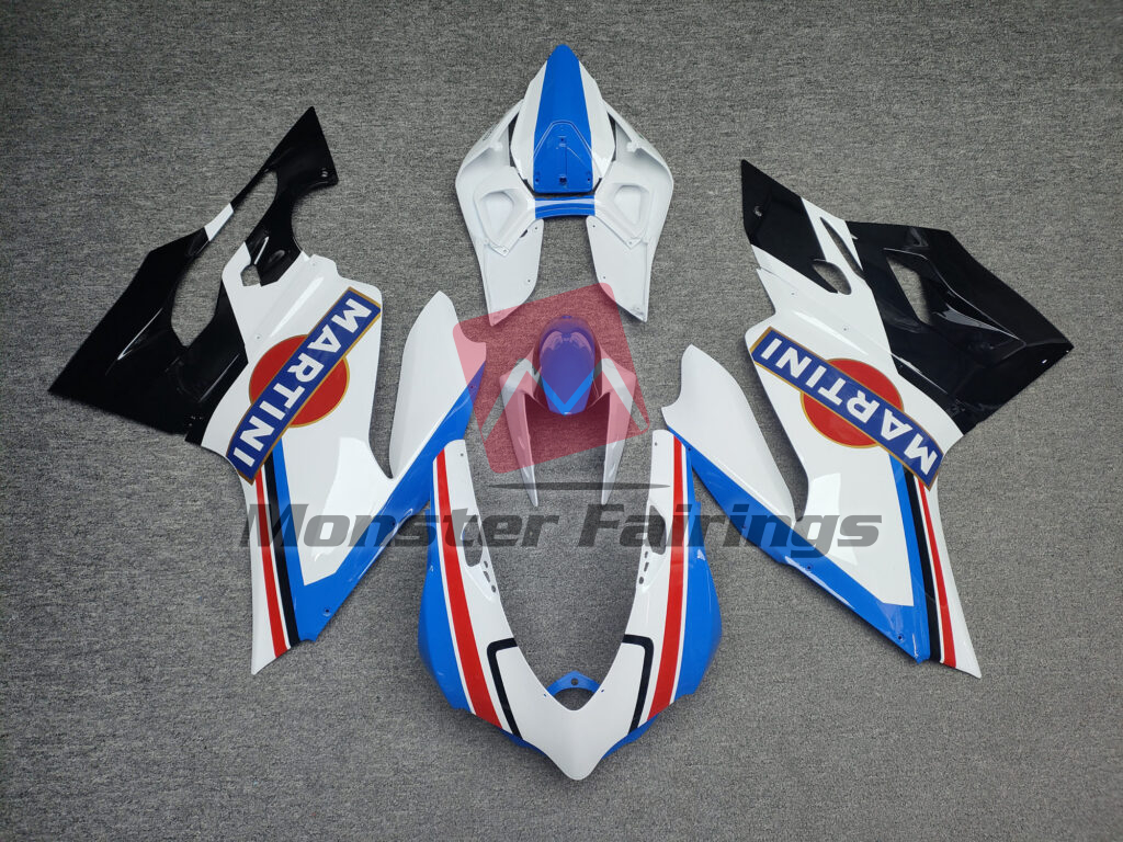 Ducati 1199 Gloss White & Blue Martini ABS fairings - custom motorcycle bodywork kit by Monster Fairings