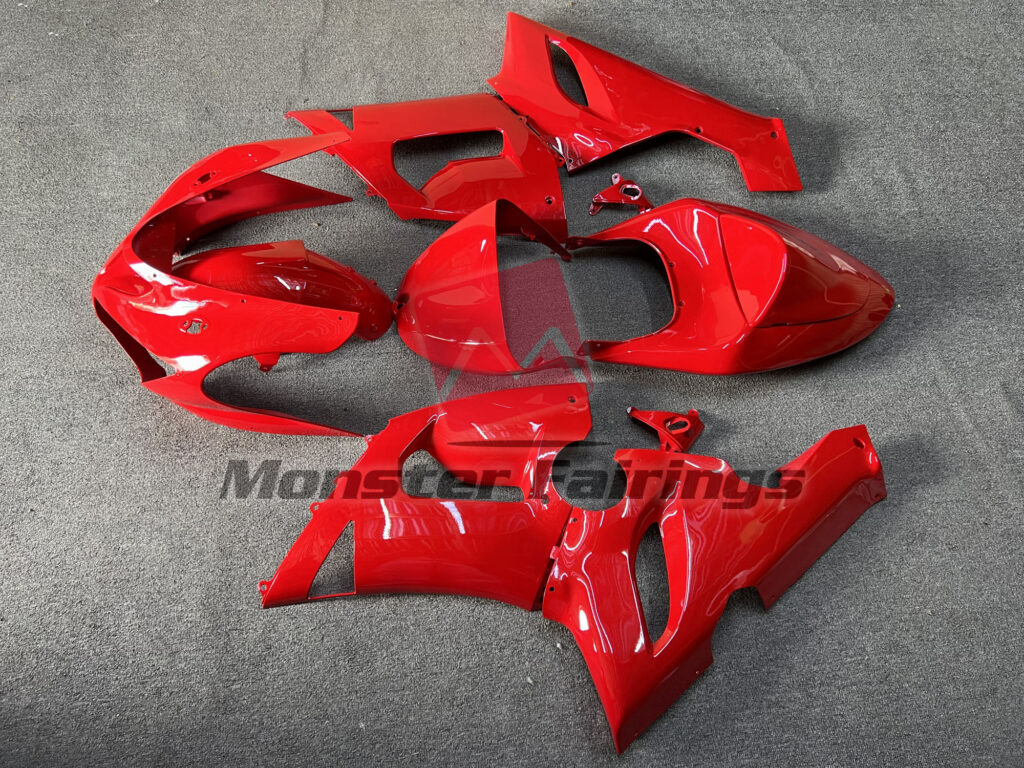2005 - 2006 Kawasaki ZX6R Red Gloss fairing set - ABS injection, custom painted by Monster Fairings