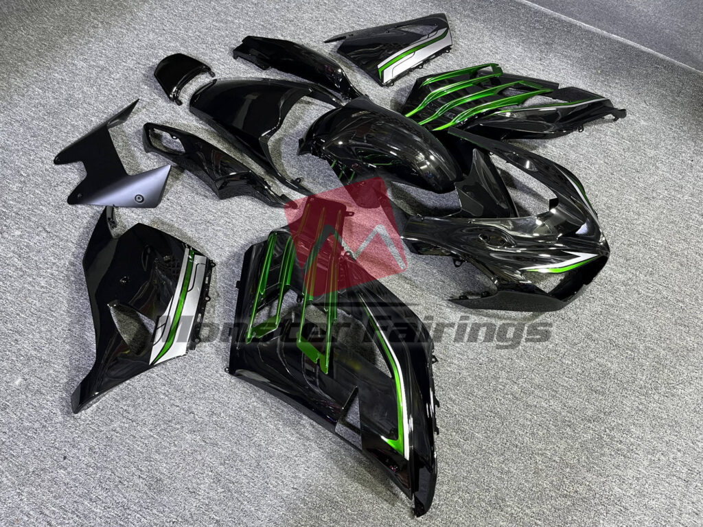 Kawasaki ZX14R custom ABS fairings 2012 - 2024 in Gloss Black Green - durable replacement kit, Monster Fairings