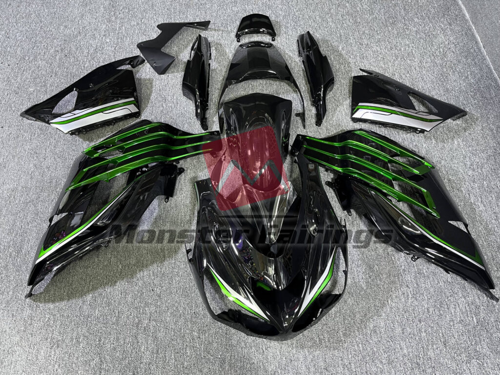 Kawasaki ZX14R 2012 - 2024 Gloss Black Green ABS fairings - custom motorcycle bodywork kit by Monster Fairings