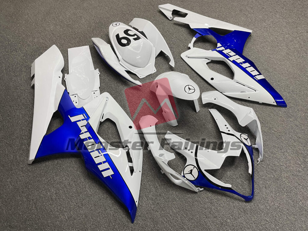 Gloss White & Blue Jordan ABS fairings for Suzuki GSXR 1000 2005 - 2006 - premium OEM fit kit by Monster Fairings