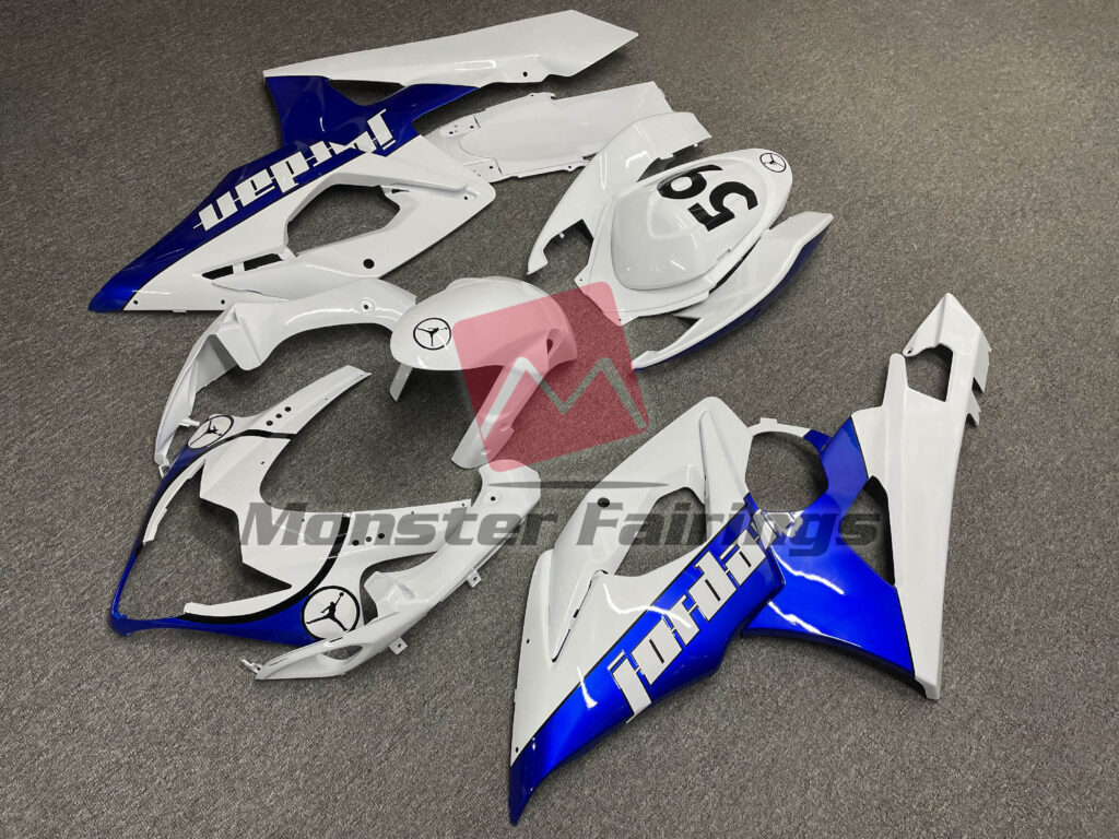 Suzuki GSXR custom ABS fairings 2005 - 2006 in Gloss White & Blue Jordan - durable replacement kit, Monster Fairings
