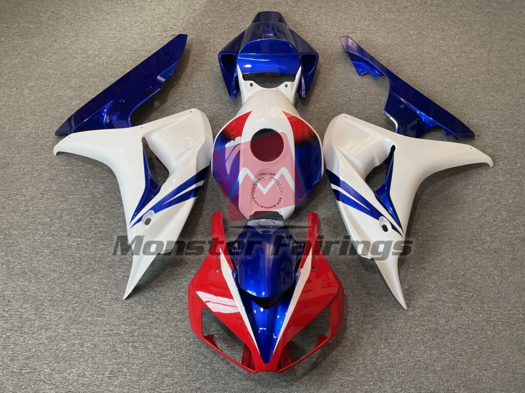 Honda CBR1000RR 2006 - 2007 Gloss White Blue and Red ABS fairings - custom motorcycle bodywork kit by Monster Fairings
