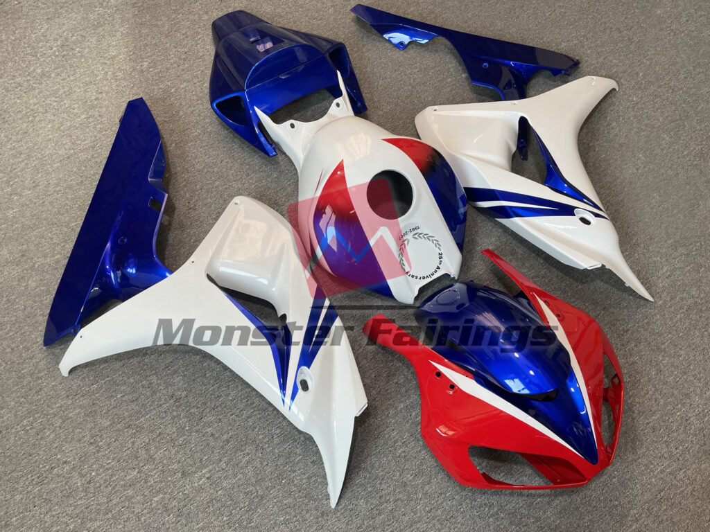 Gloss White Blue and Red ABS fairings for Honda CBR1000RR 2006 - 2007 - premium OEM fit kit by Monster Fairings