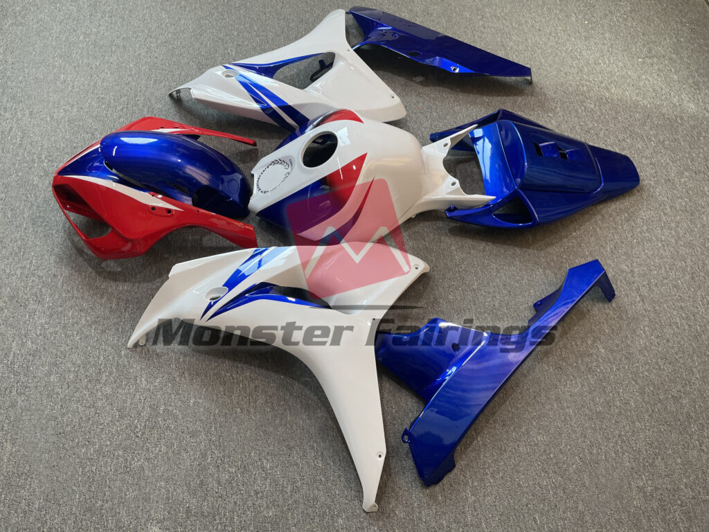 2006 - 2007 Honda CBR1000RR Gloss White Blue and Red fairing set - ABS injection, custom painted by Monster Fairings