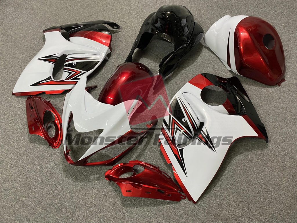 Gloss White & Red ABS fairings for Suzuki GSXR 1300 2008 - 2020 - premium OEM fit kit by Monster Fairings