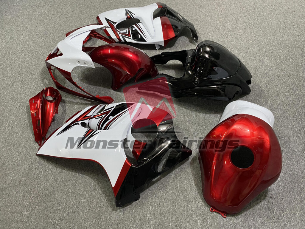 2008 - 2020 Suzuki GSXR 1300 Gloss White & Red fairing set - ABS injection, custom painted by Monster Fairings