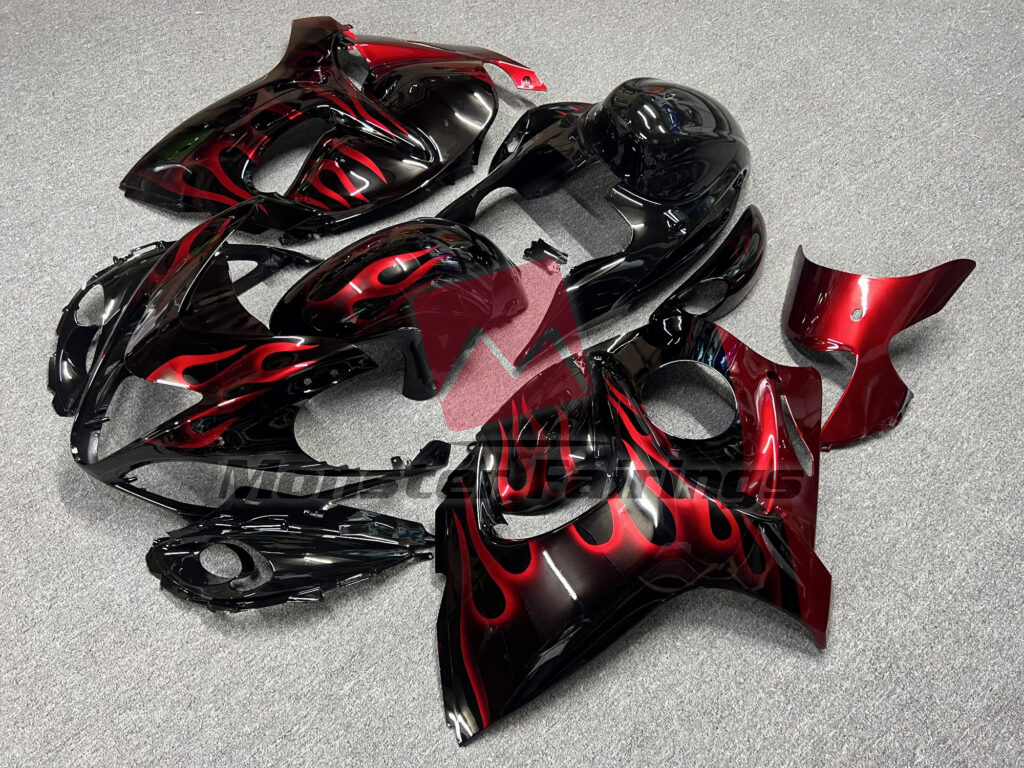 Gloss Black with Red Flame ABS fairings for Suzuki GSXR 1300 2008 - 2020 - premium OEM fit kit by Monster Fairings