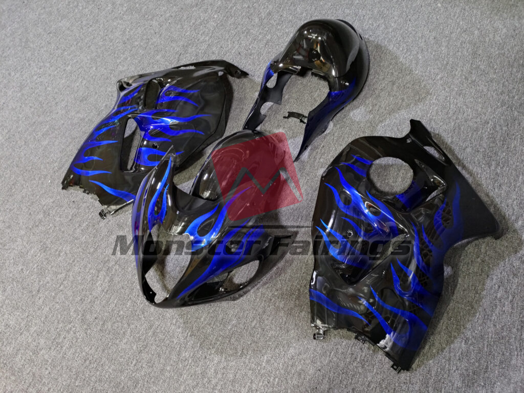 Gloss Black & Blue Flames ABS fairings for Suzuki GSXR1300 1997 - 2007 - premium OEM fit kit by Monster Fairings