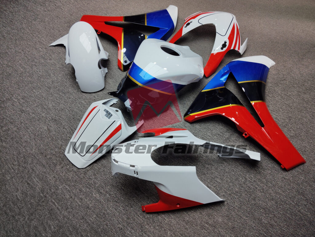 2008 - 2011 Honda CBR1000RR Gloss White with Red & Blue fairing set - ABS injection, custom painted by Monster Fairings