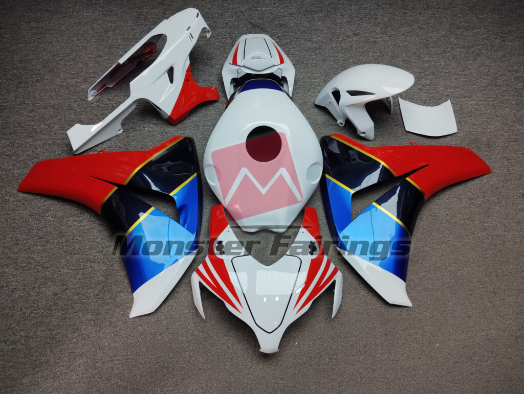 Honda CBR1000RR 2008 - 2011 Gloss White with Red & Blue ABS fairings - custom motorcycle bodywork kit by Monster Fairings