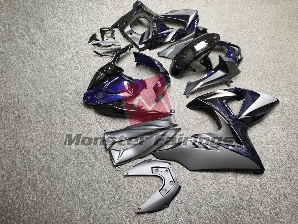 2009 - 2016 Suzuki GSXR 1000 Gloss Dark Blue With Silver & Black fairing set - ABS injection, custom painted by Monster Fairings