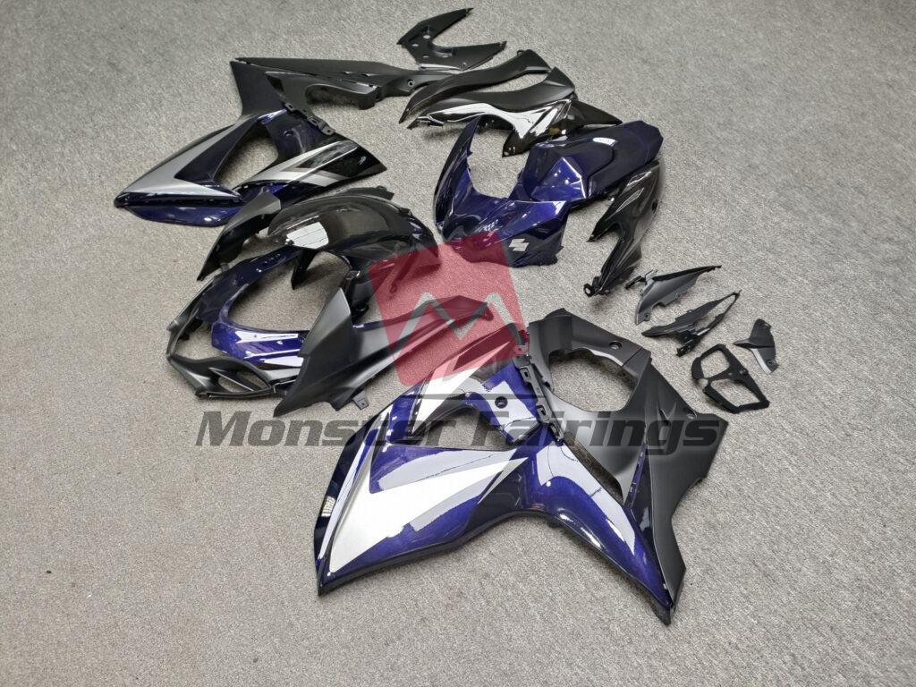 Suzuki GSXR 1000 custom ABS fairings 2009 - 2016 in Gloss Dark Blue With Silver & Black - durable replacement kit, Monster Fairings