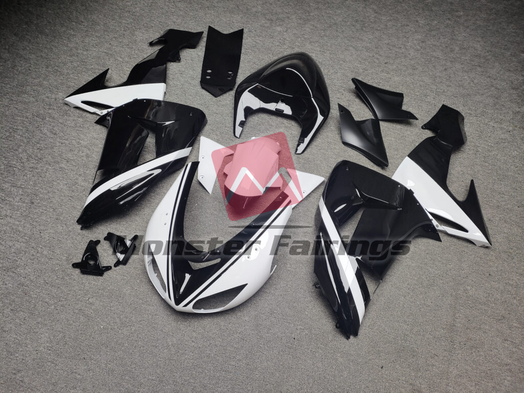 2006 - 2007 Kawasaki ZX10R Gloss Black & White fairing set - ABS injection, custom painted by Monster Fairings
