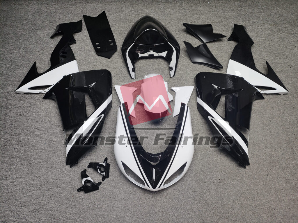 Kawasaki ZX10R 2006 - 2007 Gloss Black & White ABS fairings - custom motorcycle bodywork kit by Monster Fairings