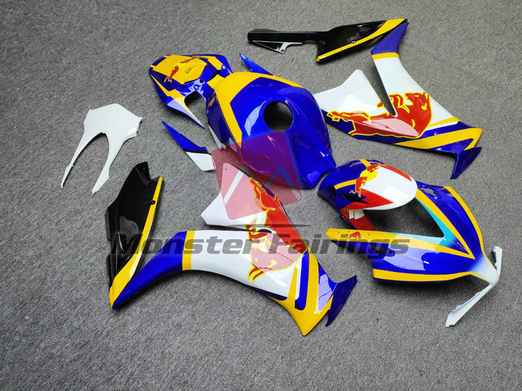 Honda CBR1000RR custom ABS fairings 2012 - 2016 in Gloss Blue & White With Yellow Bull - durable replacement kit, Monster Fairings