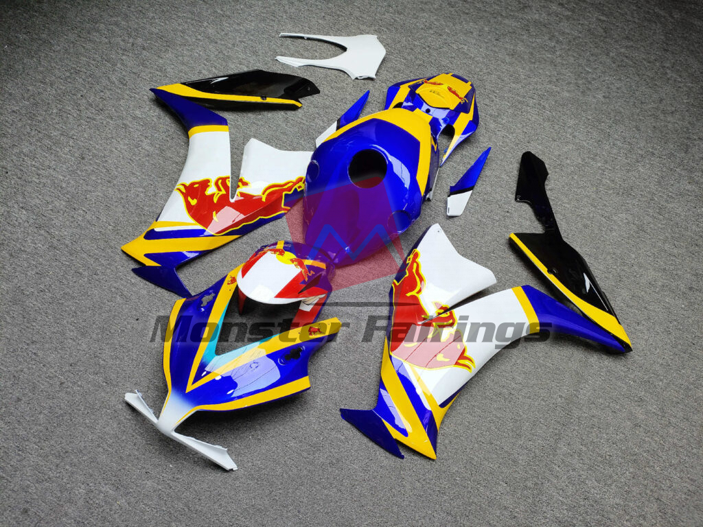Gloss Blue & White With Yellow Bull ABS fairings for Honda CBR1000RR 2012 - 2016 - premium OEM fit kit by Monster Fairings