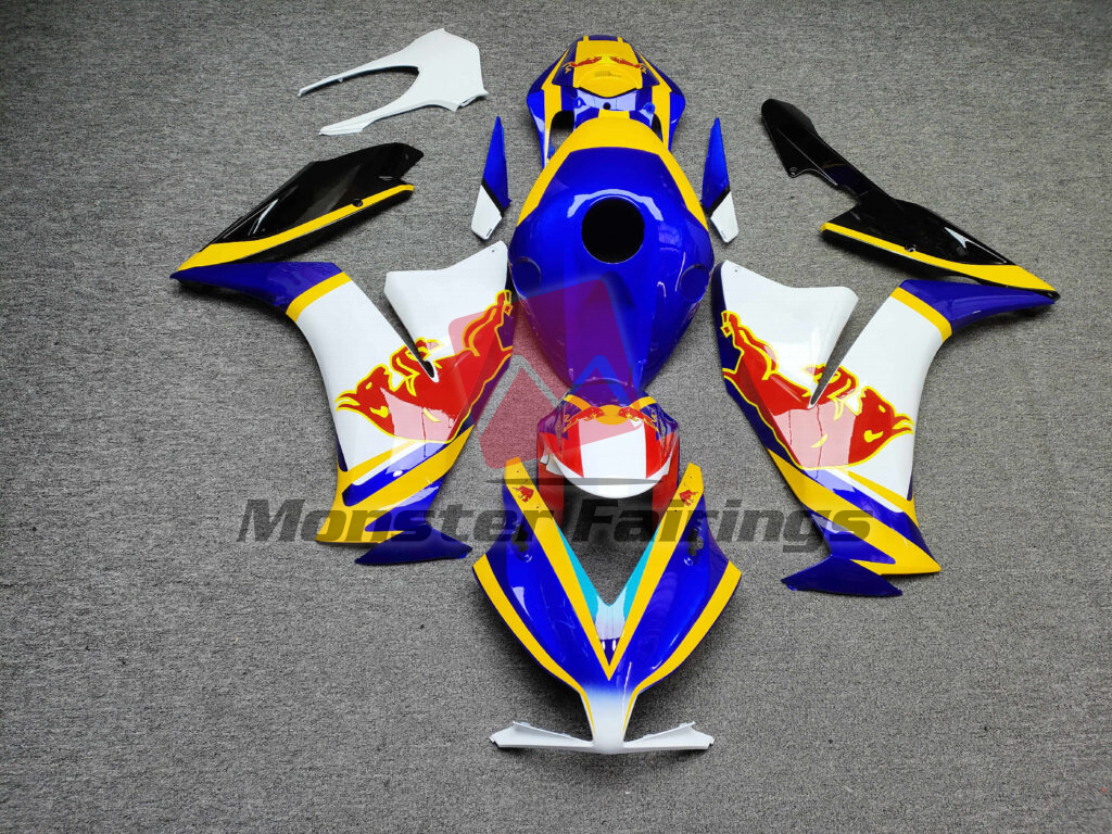 Honda CBR1000RR 2012 - 2016 Gloss Blue & White With Yellow Bull ABS fairings - custom motorcycle bodywork kit by Monster Fairings