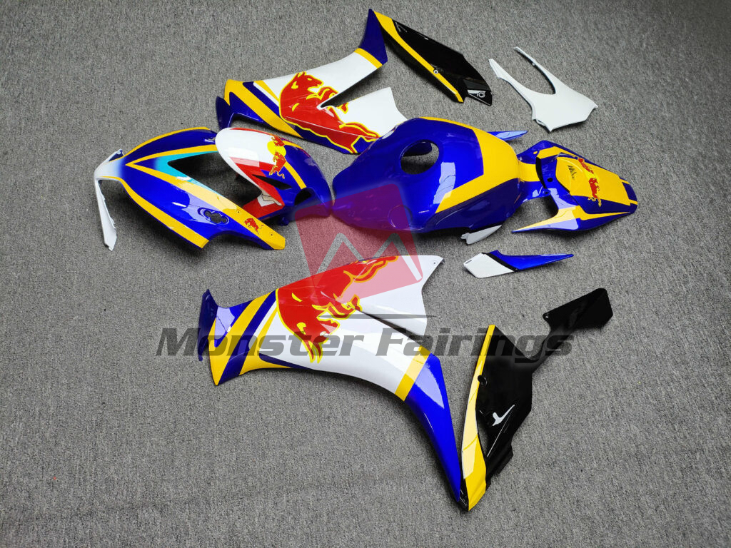 2012 - 2016 Honda CBR1000RR Gloss Blue & White With Yellow Bull fairing set - ABS injection, custom painted by Monster Fairings